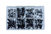 ASSORTMENT BLIND RIVETS NORMAL & LARGE HEAD BLACK 200-PIECE (1PC) ASSORTMENT BLIND RIVETS NORMAL & LARGE HEAD BLACK 200-PIECE (1PC)