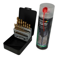 BUNDLE DEAL TWIST DRILL SET HSS-TIN COATED + DRILLING OIL 20 PIECES BUNDLE DEAL TWIST DRILL SET HSS-TIN COATED + DRILLING OIL 20 PIECES