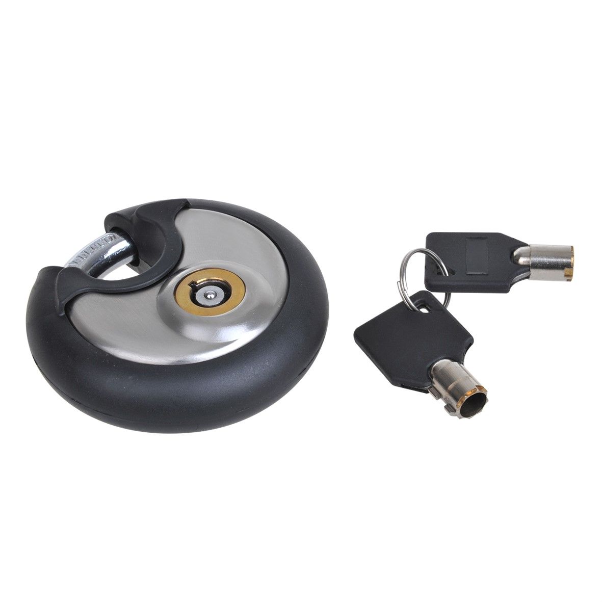DISCUS LOCK 70MM + PLASTIC COVER & 2 ROUND KEYS (1PC) Sinatec Europe BV