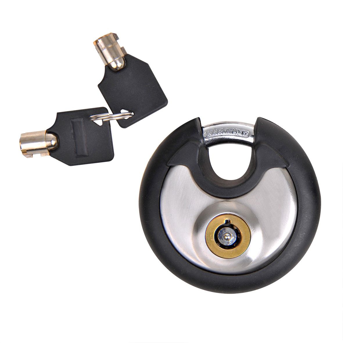 DISCUS LOCK 70MM + PLASTIC COVER & 2 ROUND KEYS (1PC) Sinatec Europe BV