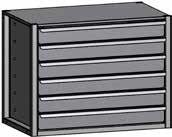 Drawer module 6 compartments, bottom at 19 mm, cover at 444 mm height
