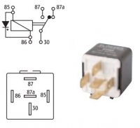 MINI WISSEL RELAIS 12V 20/30A MET DIODE 5-POLIG (1ST)